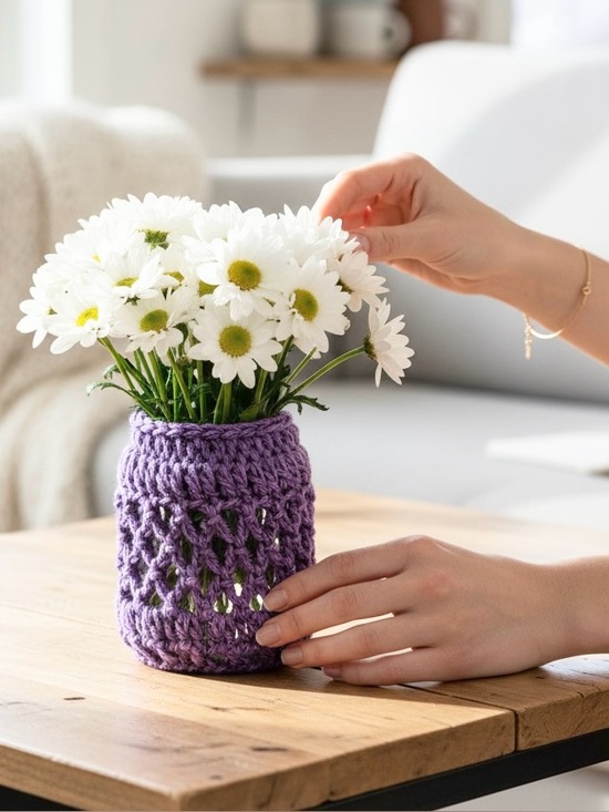 Handmade Other - Vase Container Cover Handmade Crochet Purple Boho